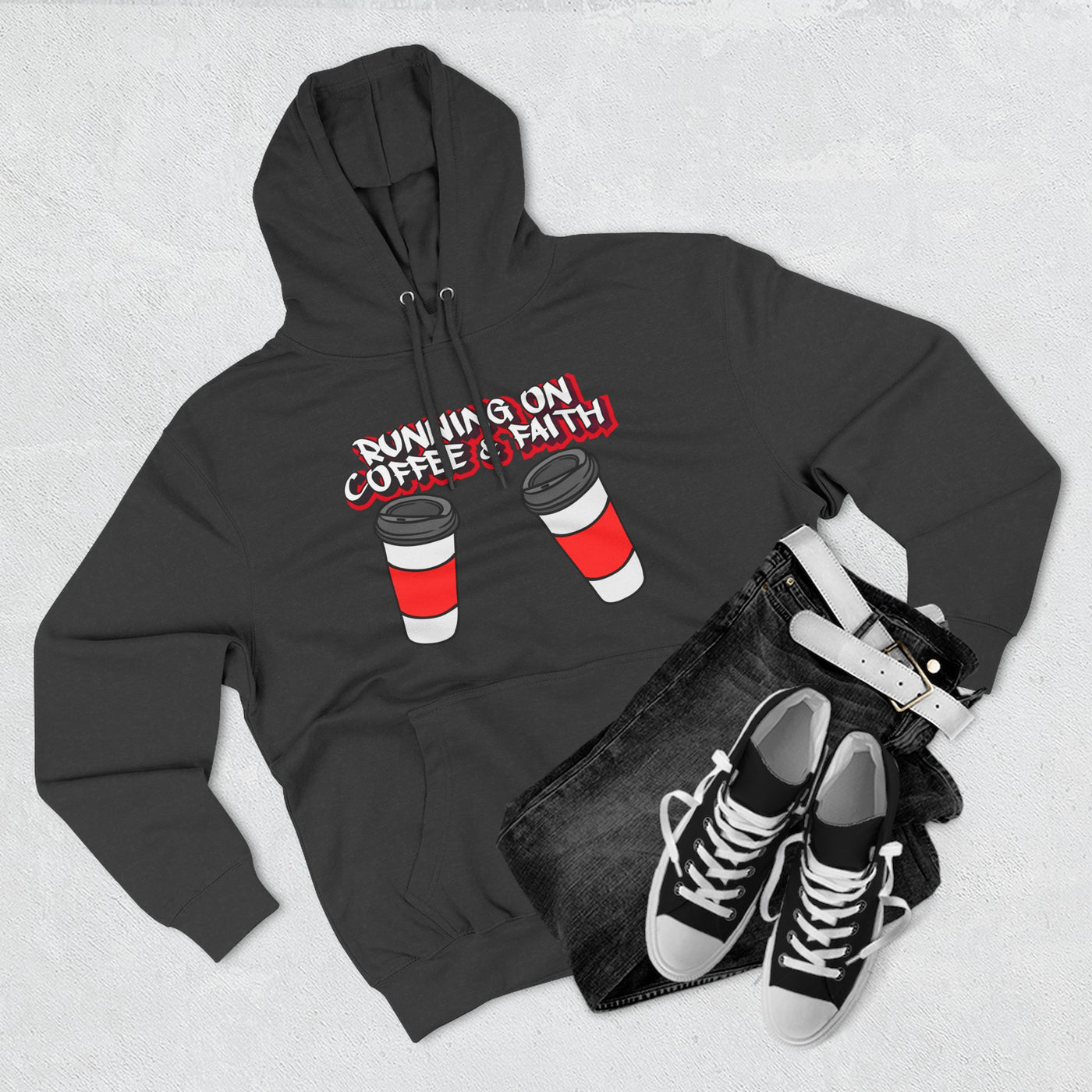 Running on Coffee & Faith Fleece Hoodie - Cozy Pullover for Coffee Lovers