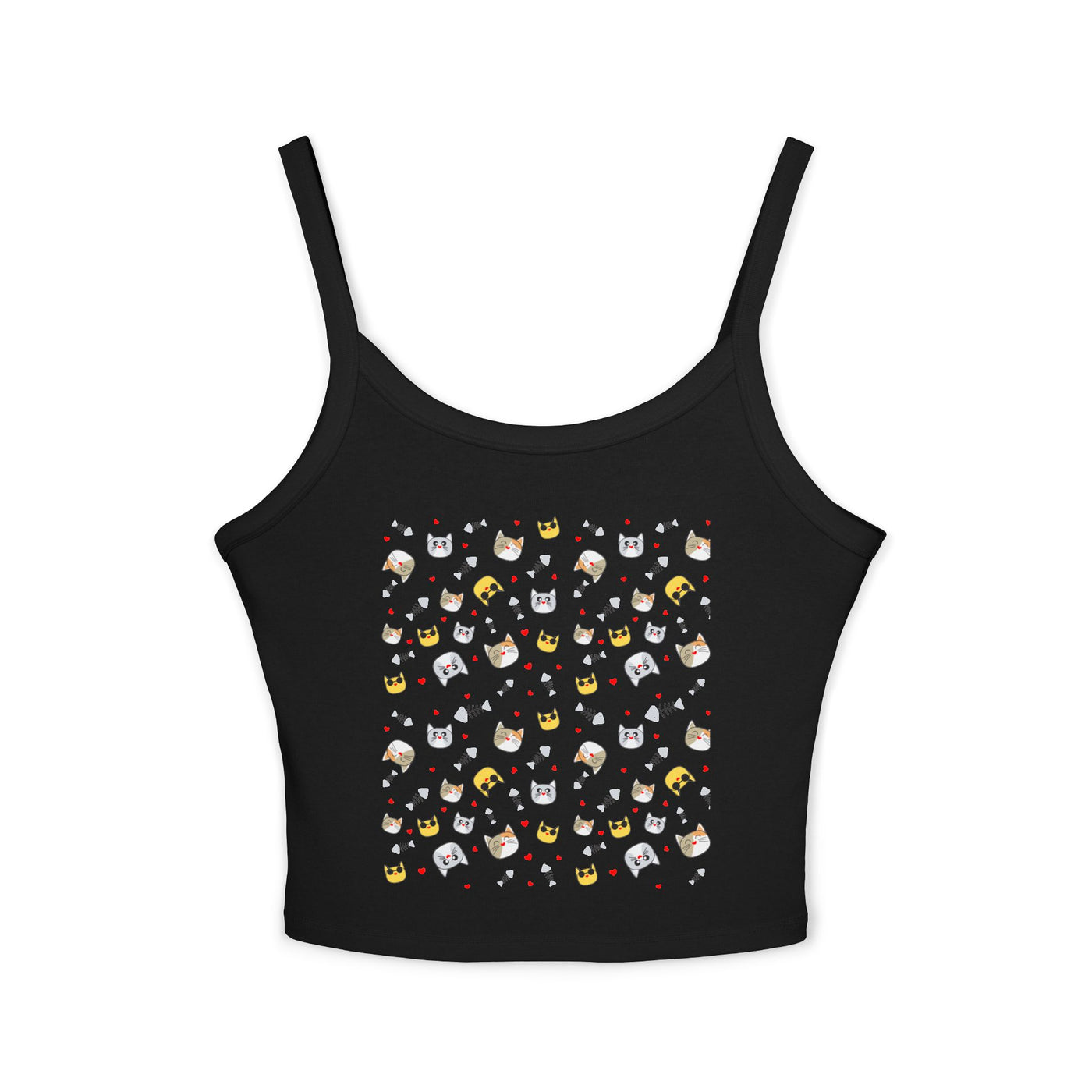 Cute Cat-Themed Women's Spaghetti Strap Tank Top - Fun and Playful Summer Wear