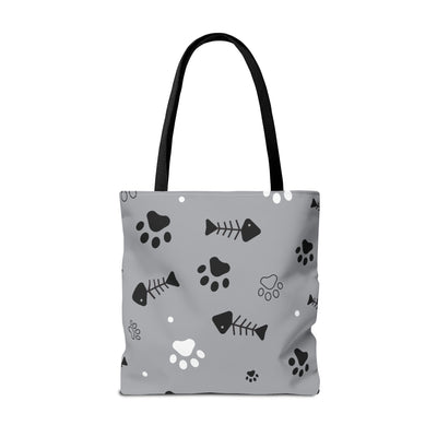Cute Pet-Themed Tote Bag with Paws and Fish Design