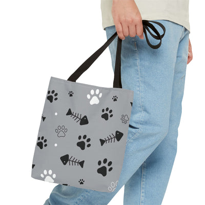 Cute Pet-Themed Tote Bag with Paws and Fish Design