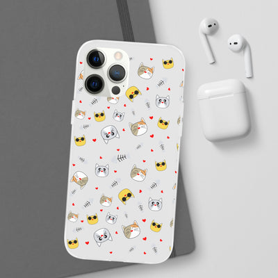 Cute Cat Flexi Phone Case - Adorable Kittens with Hearts and Sunglasses