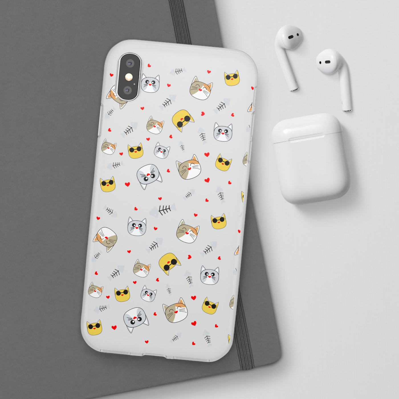 Cute Cat Flexi Phone Case - Adorable Kittens with Hearts and Sunglasses