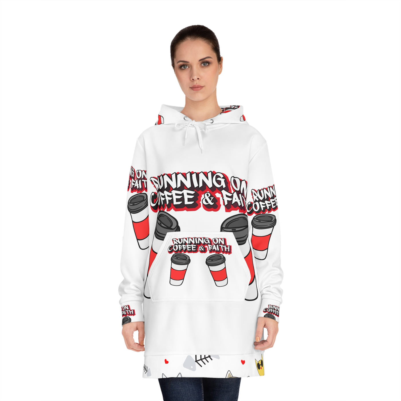 Running on Coffee & Faith Women's Hoodie Dress – Cozy and Inspirational Fashion for Coffee Lovers