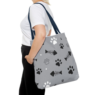 Cute Pet-Themed Tote Bag with Paws and Fish Design
