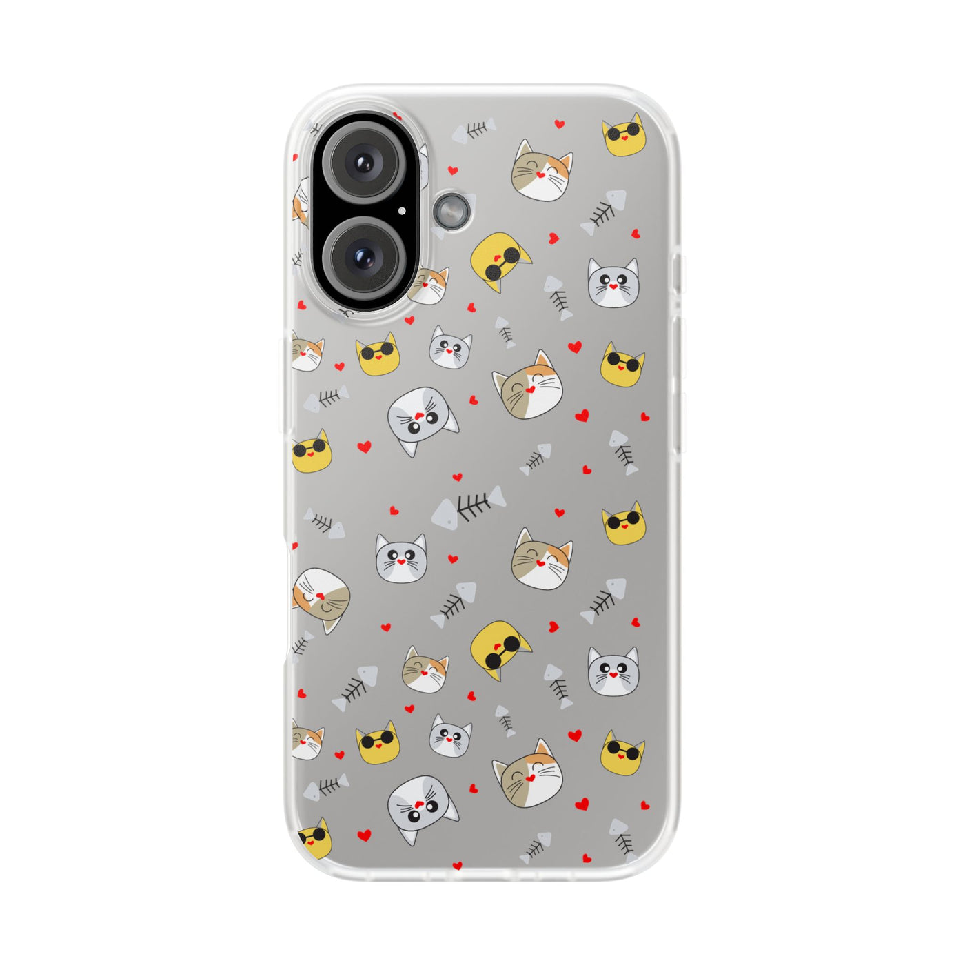 Cute Cat Flexi Phone Case - Adorable Kittens with Hearts and Sunglasses