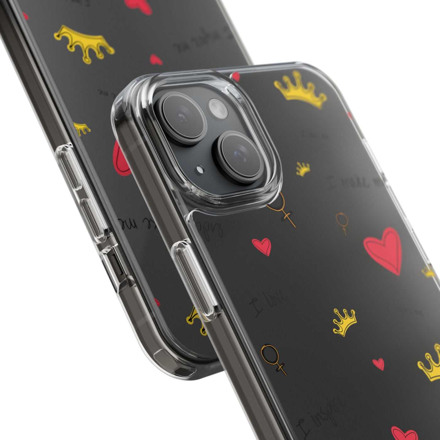 Inspirational Clear Phone Case with Hearts and Crowns