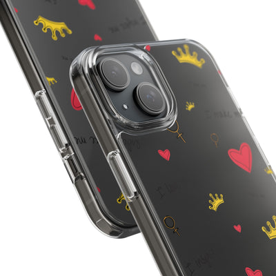 Inspirational Clear Phone Case with Hearts and Crowns