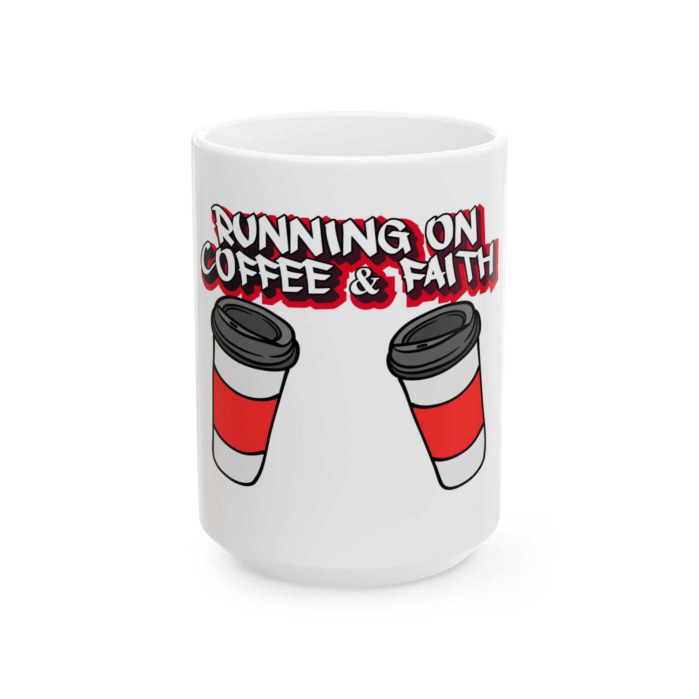 Running on Coffee & Faith Ceramic Mug - 11oz & 15oz, Inspirational Coffee Cup for Daily Motivation