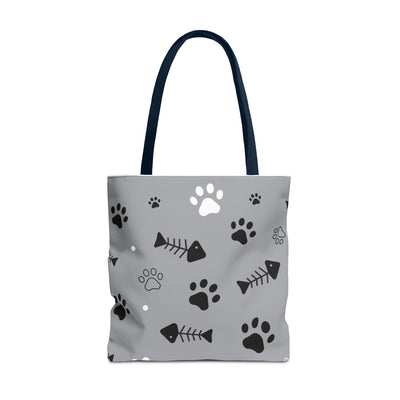Cute Pet-Themed Tote Bag with Paws and Fish Design