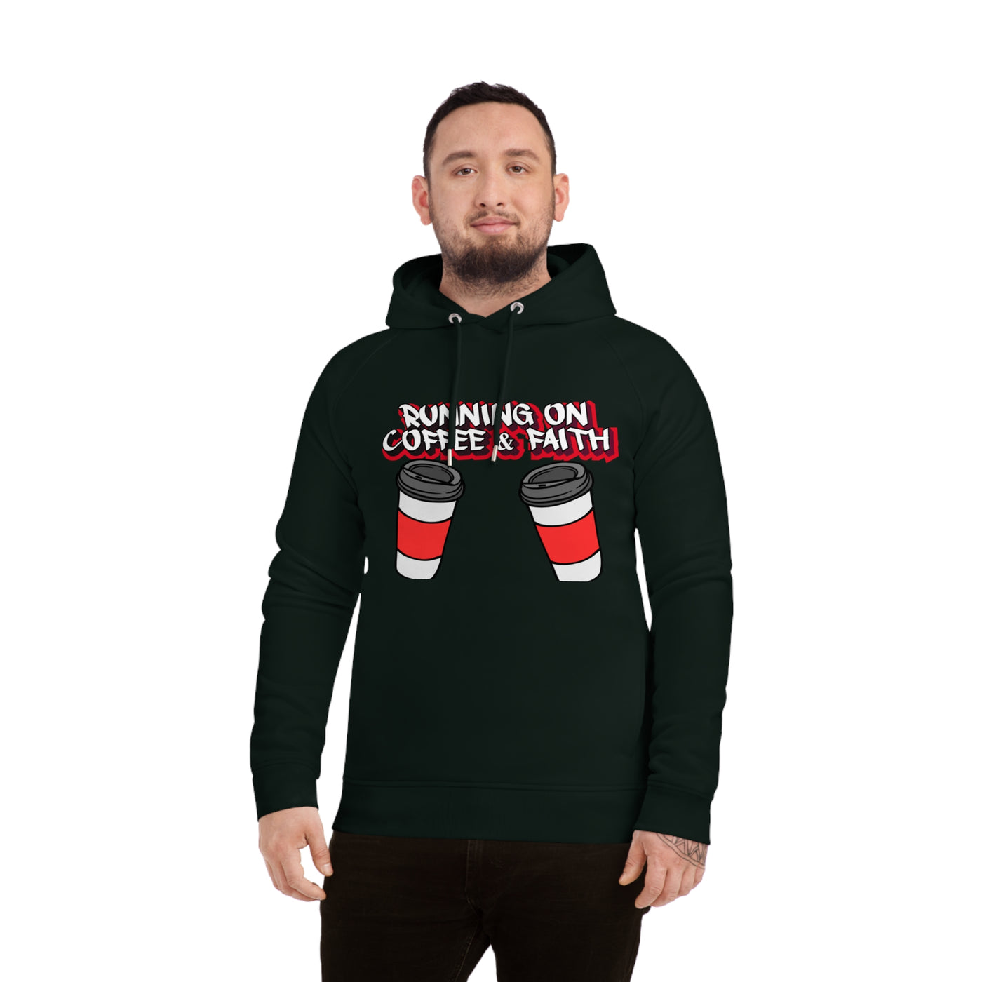 Running on Coffee & Faith Unisex Hoodie | Cozy Motivational Sweatshirt for Coffee Lovers, Perfect Gift for Birthdays, Holidays, Workwear