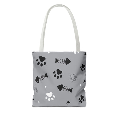 Cute Pet-Themed Tote Bag with Paws and Fish Design
