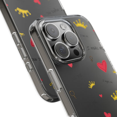 Inspirational Clear Phone Case with Hearts and Crowns