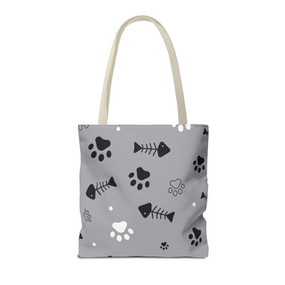 Cute Pet-Themed Tote Bag with Paws and Fish Design