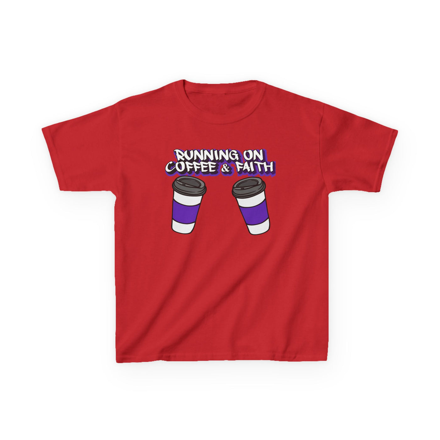 Kids 'Running on Coffee & Faith' Tee - Fun Cotton Shirt for Future Leaders