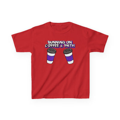 Kids 'Running on Coffee & Faith' Tee - Fun Cotton Shirt for Future Leaders
