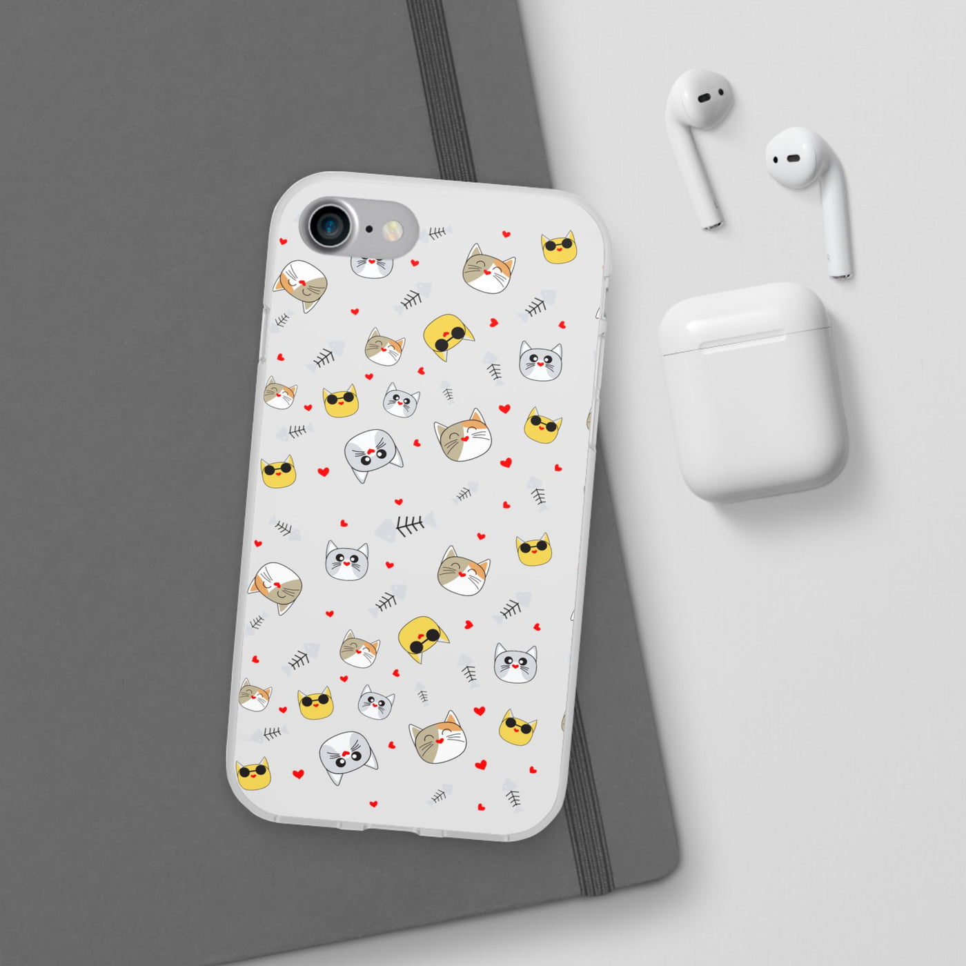 Cute Cat Flexi Phone Case - Adorable Kittens with Hearts and Sunglasses