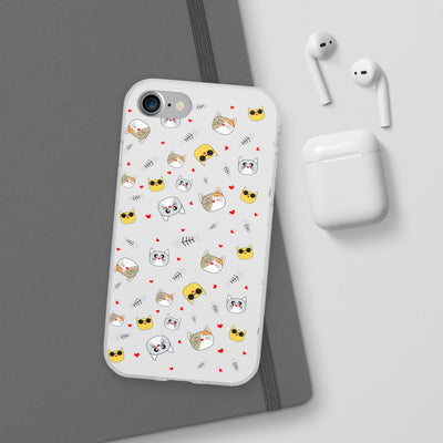 Cute Cat Flexi Phone Case - Adorable Kittens with Hearts and Sunglasses
