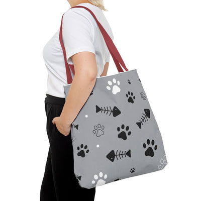 Cute Pet-Themed Tote Bag with Paws and Fish Design