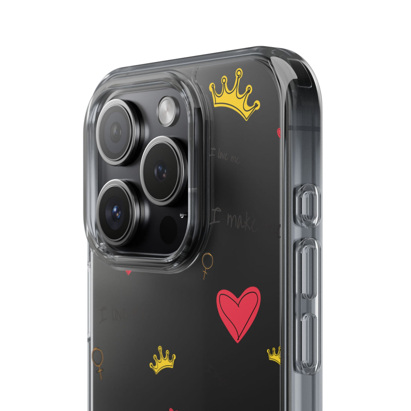 Inspirational Clear Phone Case with Hearts and Crowns