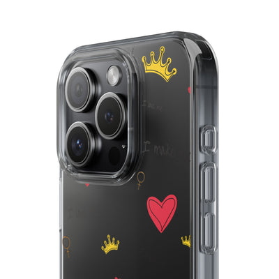 Inspirational Clear Phone Case with Hearts and Crowns