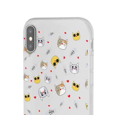 Cute Cat Flexi Phone Case - Adorable Kittens with Hearts and Sunglasses