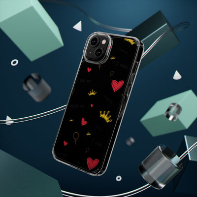 Inspirational Clear Phone Case with Hearts and Crowns