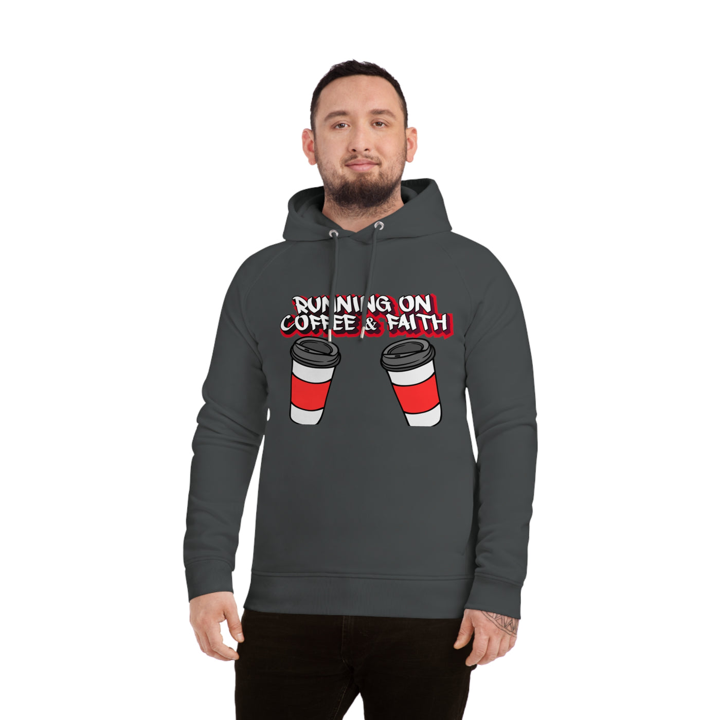 Running on Coffee & Faith Unisex Hoodie | Cozy Motivational Sweatshirt for Coffee Lovers, Perfect Gift for Birthdays, Holidays, Workwear