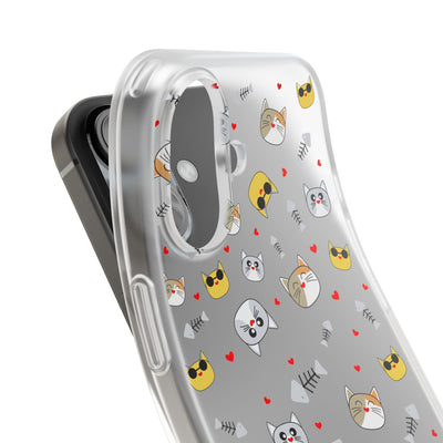 Cute Cat Flexi Phone Case - Adorable Kittens with Hearts and Sunglasses