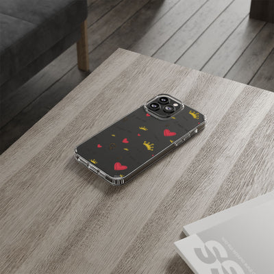 Inspirational Clear Phone Case with Hearts and Crowns