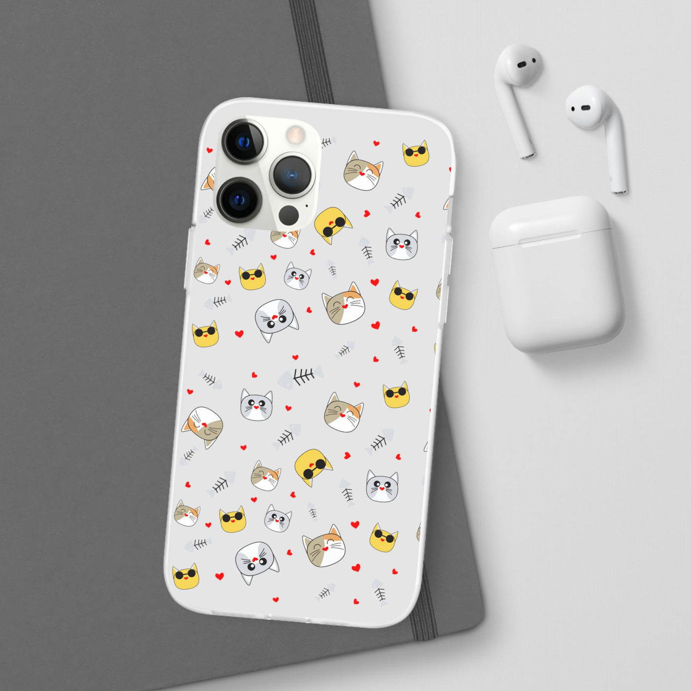 Cute Cat Flexi Phone Case - Adorable Kittens with Hearts and Sunglasses