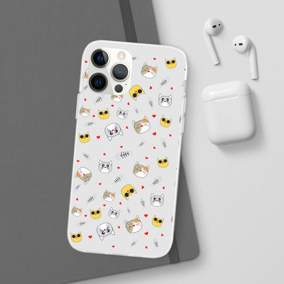 Cute Cat Flexi Phone Case - Adorable Kittens with Hearts and Sunglasses