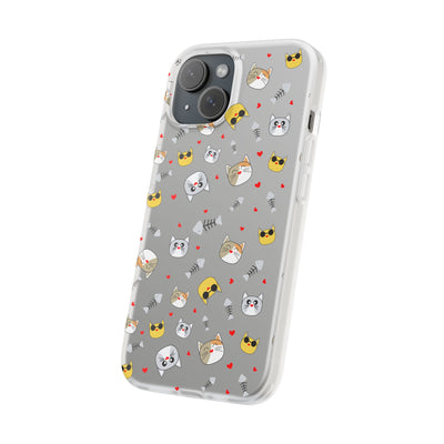 Cute Cat Flexi Phone Case - Adorable Kittens with Hearts and Sunglasses