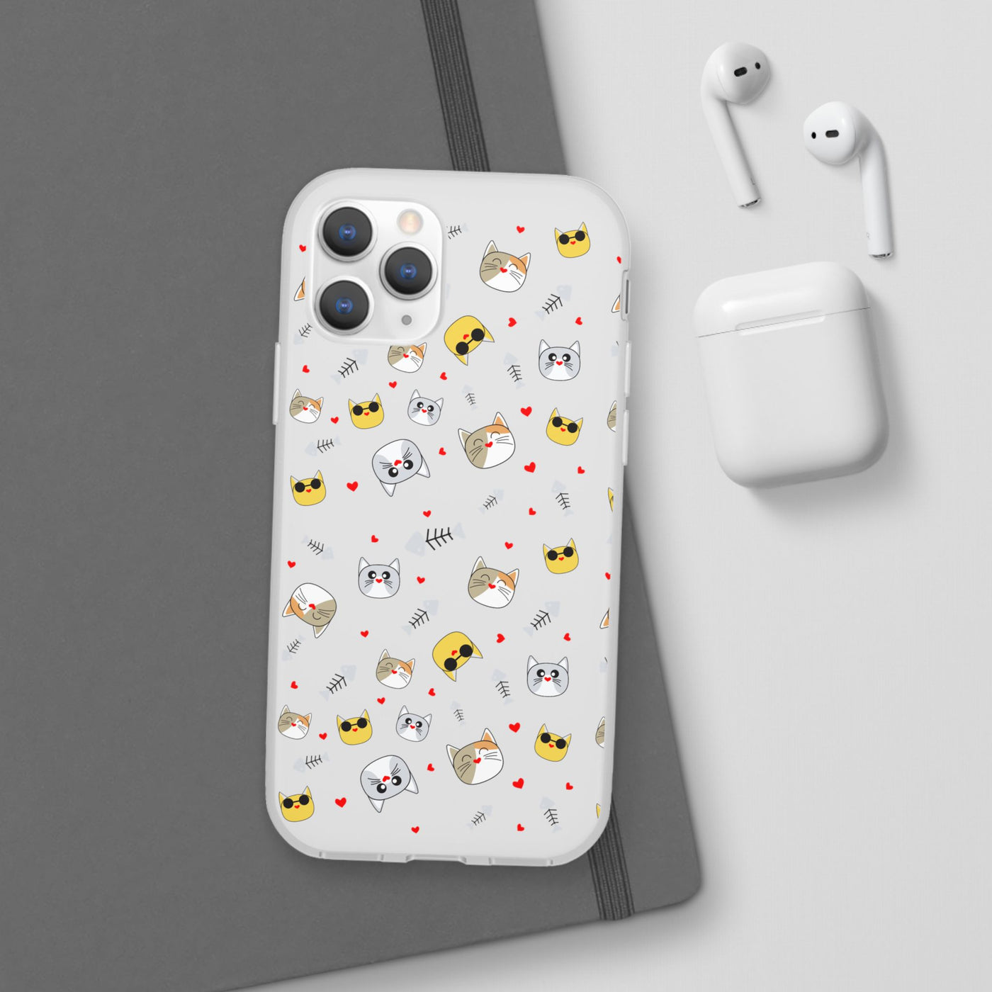 Cute Cat Flexi Phone Case - Adorable Kittens with Hearts and Sunglasses
