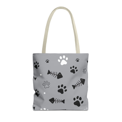 Cute Pet-Themed Tote Bag with Paws and Fish Design