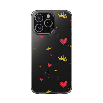 Inspirational Clear Phone Case with Hearts and Crowns