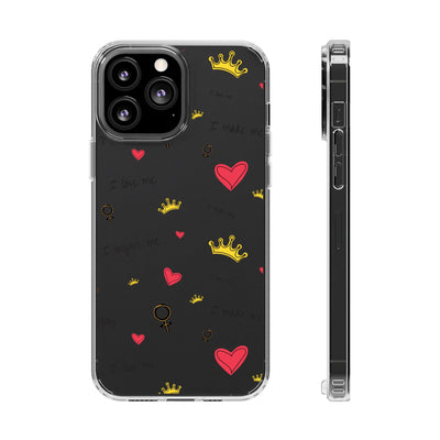 Inspirational Clear Phone Case with Hearts and Crowns