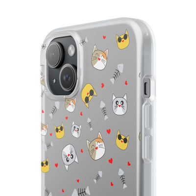 Cute Cat Flexi Phone Case - Adorable Kittens with Hearts and Sunglasses