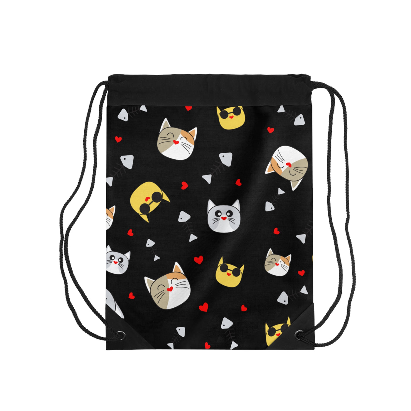 Adorable Cat-Themed Drawstring Bag with Hearts