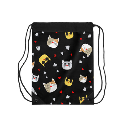 Adorable Cat-Themed Drawstring Bag with Hearts