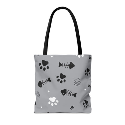 Cute Pet-Themed Tote Bag with Paws and Fish Design
