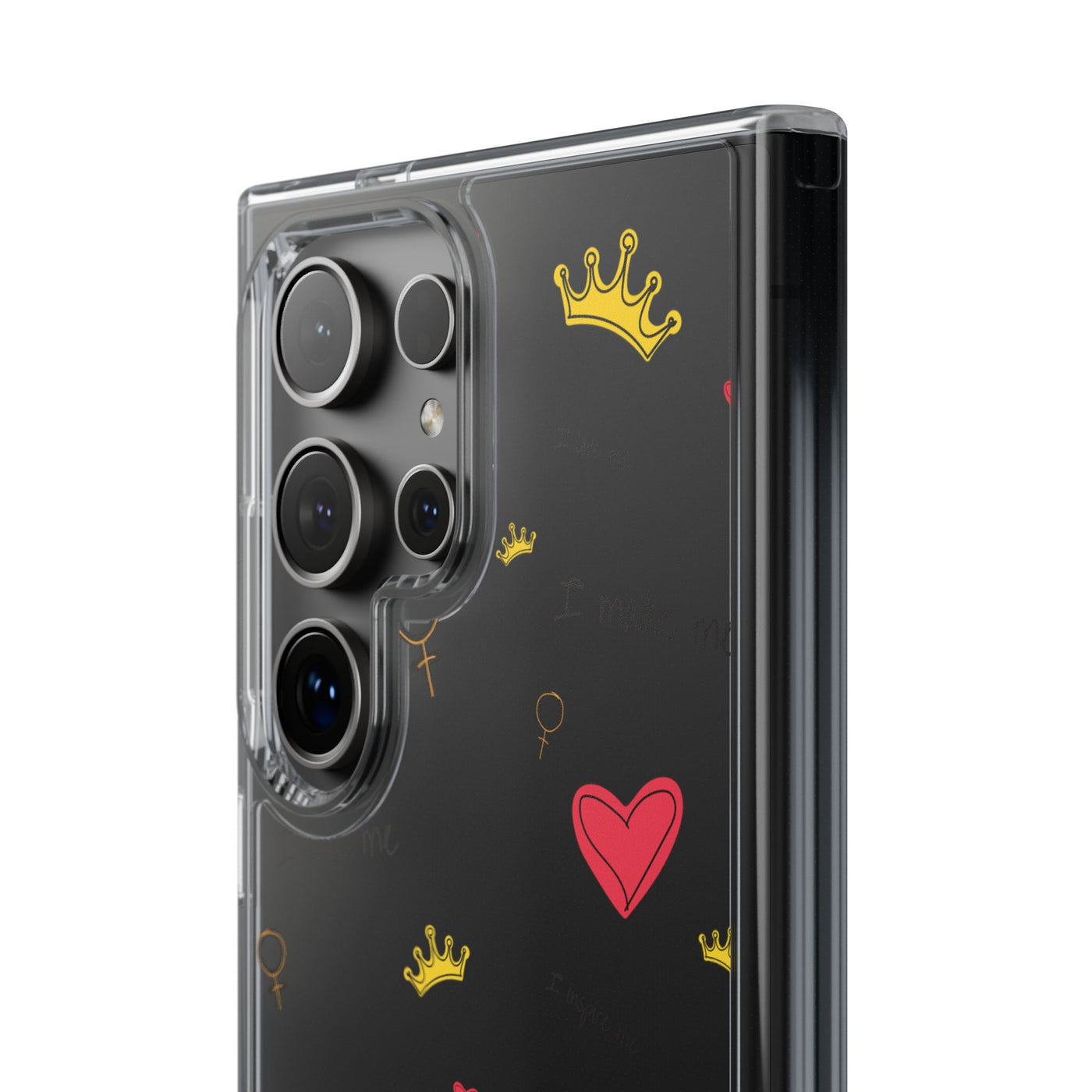 Inspirational Clear Phone Case with Hearts and Crowns