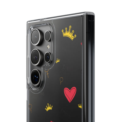 Inspirational Clear Phone Case with Hearts and Crowns