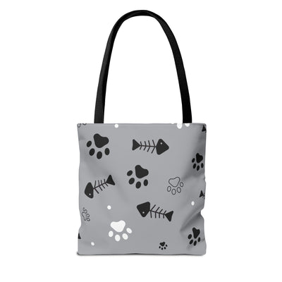 Cute Pet-Themed Tote Bag with Paws and Fish Design
