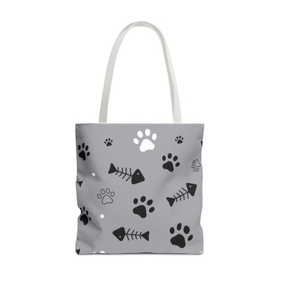 Cute Pet-Themed Tote Bag with Paws and Fish Design