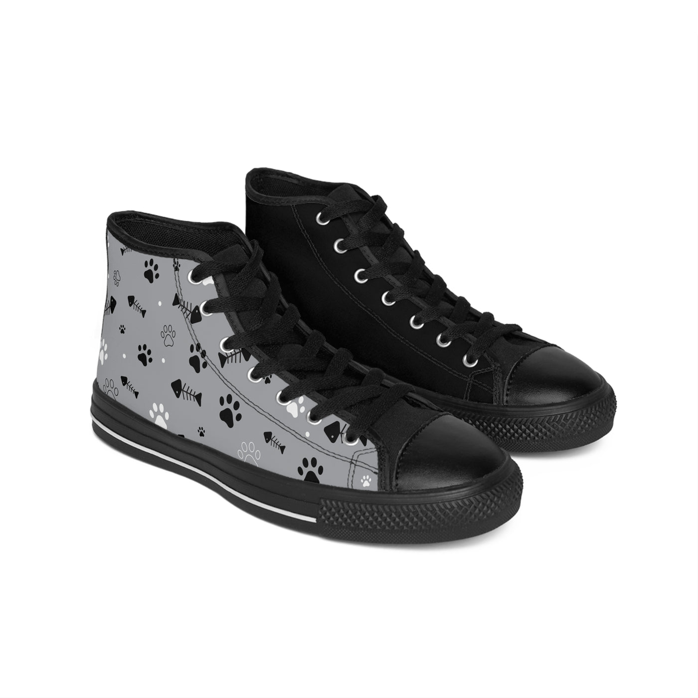 Pet Lover's Classic Sneakers with Paw Prints & Fish Design