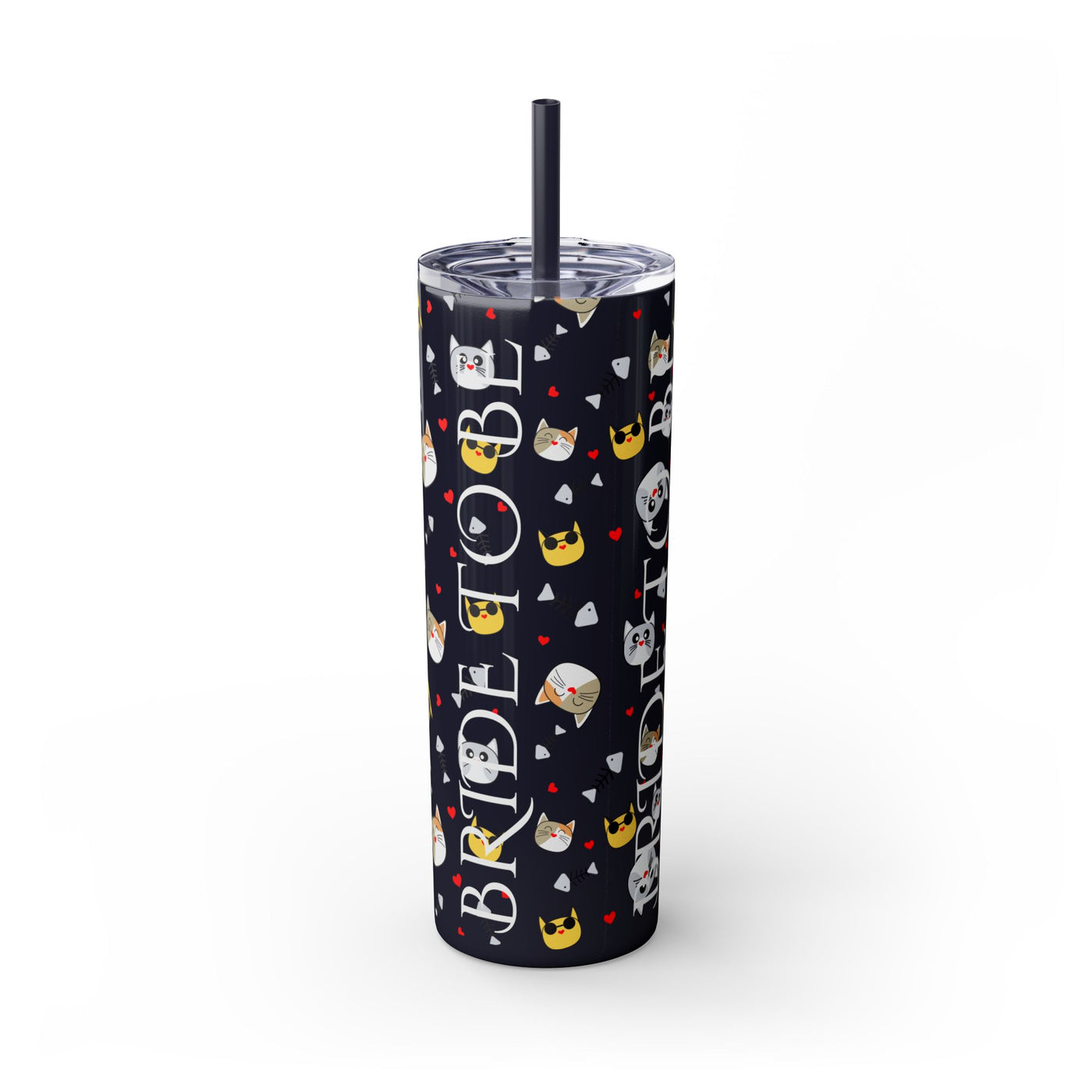 Cute Cat Skinny Tumbler with Straw - 20oz, Funny Drinkware, Pet Lover Gift, Birthday Present, Valentine's Day, Travel Mug