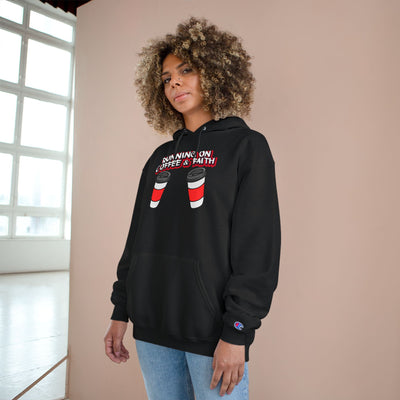 Running on Coffee & Faith Hoodie - Cozy Champion Sweatshirt for Coffee Lovers