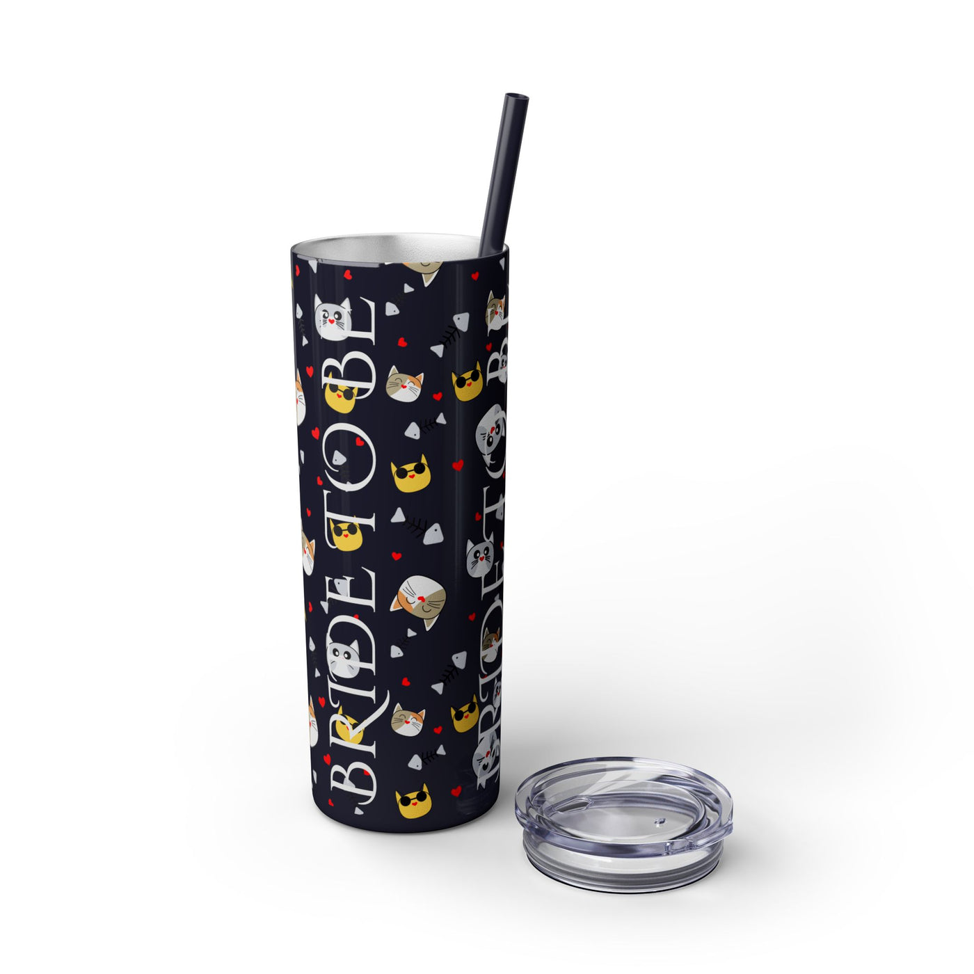 Cute Cat Skinny Tumbler with Straw - 20oz, Funny Drinkware, Pet Lover Gift, Birthday Present, Valentine's Day, Travel Mug