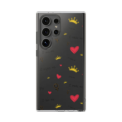 Inspirational Clear Phone Case with Hearts and Crowns