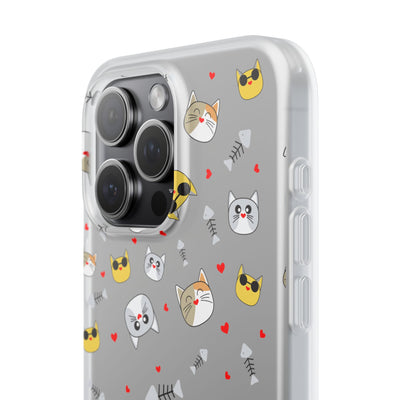Cute Cat Flexi Phone Case - Adorable Kittens with Hearts and Sunglasses